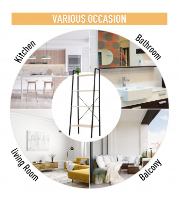 Shelf Unit 4-Tier Minimalistic Ladder Steel Frame Home Display Storage Beige