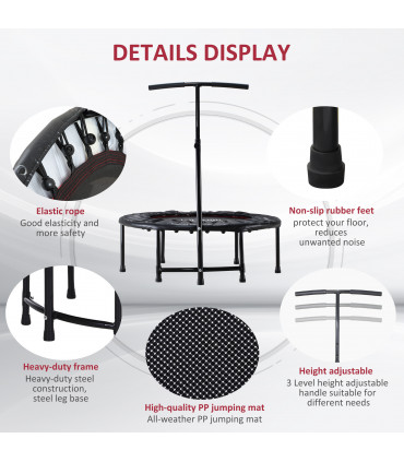 Mini Trampoline Black Steel Oxford Fabric PE 101L x 101W x 116-132H cm