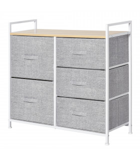 Linen Grey 5 Drawer Storage Unit w/ Shelf Handles 77H x 83W x 29Dcm