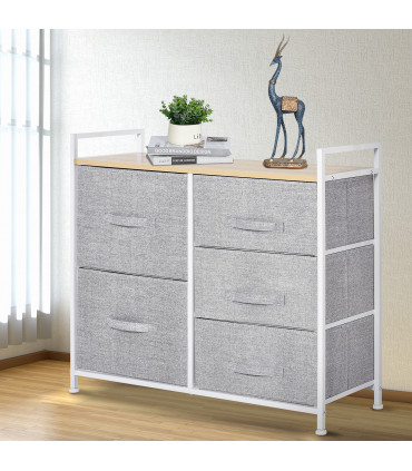 Linen Grey 5 Drawer Storage Unit w/ Shelf Handles 77H x 83W x 29Dcm