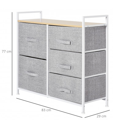 Linen Grey 5 Drawer Storage Unit w/ Shelf Handles 77H x 83W x 29Dcm