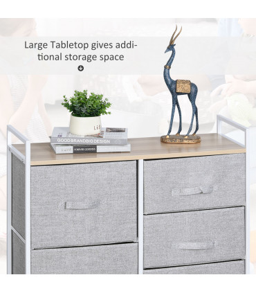 Linen Grey 5 Drawer Storage Unit w/ Shelf Handles 77H x 83W x 29Dcm