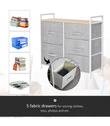 Linen Grey 5 Drawer Storage Unit w/ Shelf Handles 77H x 83W x 29Dcm