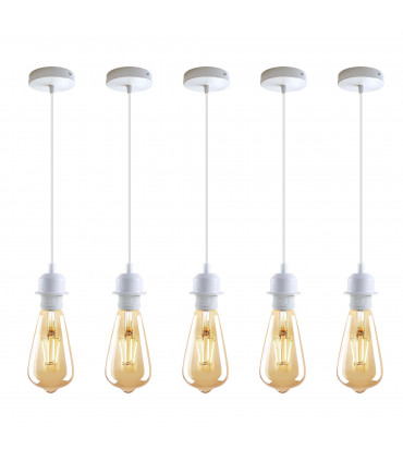 Pendant Lights Vintage Metal White Ceiling Pendant Lamp E27 Base 5 Pack