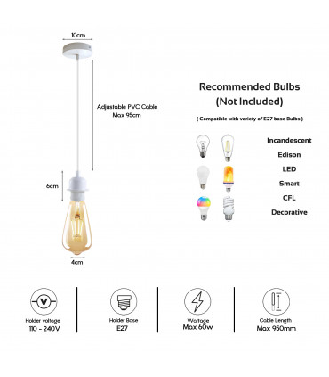 Pendant Lights Vintage Metal White Ceiling Pendant Lamp E27 Base 5 Pack