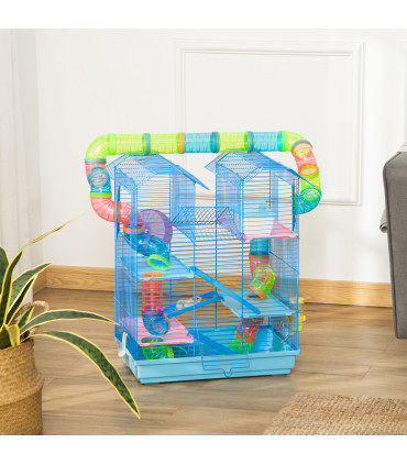 5 Tiers Blue Plastic Hamster Cage Animal Travel Carrier Habitat Kit