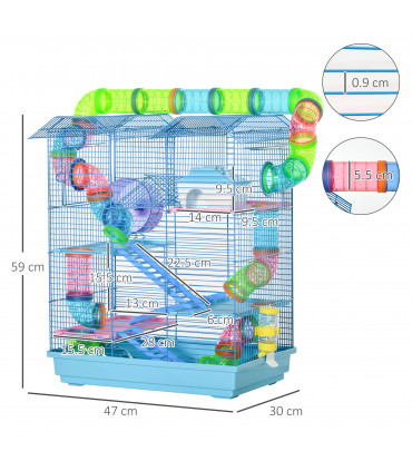 5 Tiers Blue Plastic Hamster Cage Animal Travel Carrier Habitat Kit