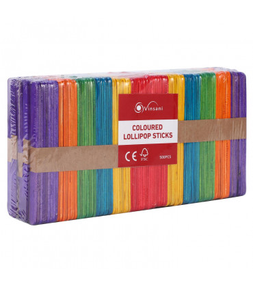 500pcs Coloured Wooden Lolly Sticks For Desserts Kids DIY Art & Crafts