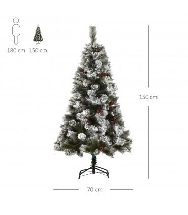 Indoor Christmas Tree Artificial Berry Xmas Deco Metal Stand and 184 Tips 150cm