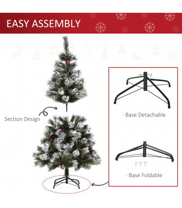 Indoor Christmas Tree Artificial Berry Xmas Deco Metal Stand and 184 Tips 150cm