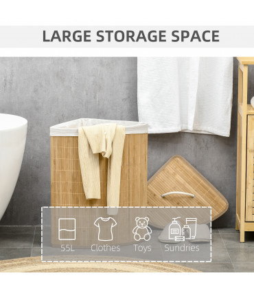Bamboo Corner Laundry Hamper 38x38x57cm 55L - Dirty clothes storage solution