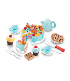 Kids 54pc Birthday Cream Fruit Cake Playset Blue Pink Colour Tea Party Set