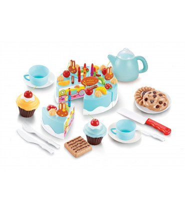 Kids 54pc Birthday Cream Fruit Cake Playset Blue Pink Colour Tea Party Set