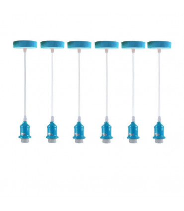 Pendant Light Fitting, Lampshade Addable E27 Lamp Blue Holder Set, Metal/PVC