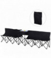 Outdoor 6 Seat Camping Bench Folding Portable with Cooler Bag Black Oxford Cloth