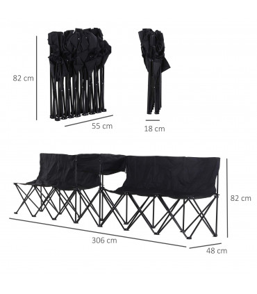 Outdoor 6 Seat Camping Bench Folding Portable with Cooler Bag Black Oxford Cloth