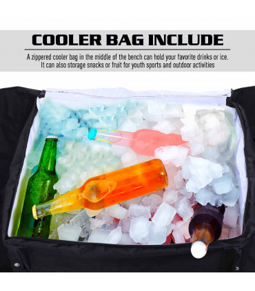 Outdoor 6 Seat Camping Bench Folding Portable with Cooler Bag Black Oxford Cloth