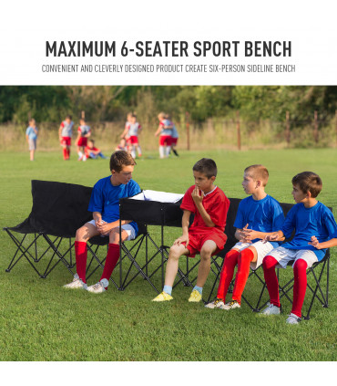 Outdoor 6 Seat Camping Bench Folding Portable with Cooler Bag Black Oxford Cloth