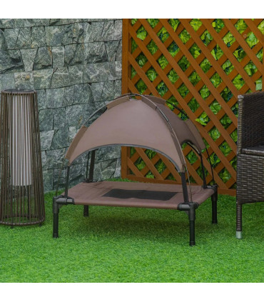 Elevated Pet Bed Dog Cot Tent Canopy Outdoor Brown 61L x 46W x 62H cm