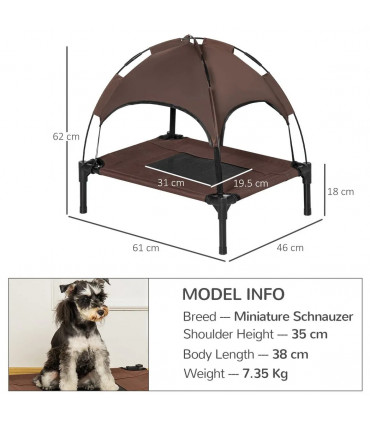 Elevated Pet Bed Dog Cot Tent Canopy Outdoor Brown 61L x 46W x 62H cm