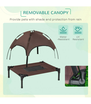 Elevated Pet Bed Dog Cot Tent Canopy Outdoor Brown 61L x 46W x 62H cm