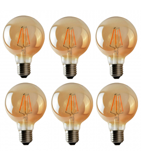 LED Dimmable Bulb G95 E27 2700K 4W Glass Metal Amber 6 Pack Vintage Light Bulbs