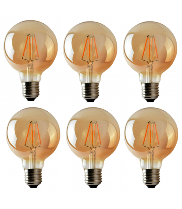 LED Dimmable Bulb G95 E27 2700K 4W Glass Metal Amber 6 Pack Vintage Light Bulbs