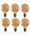 LED Dimmable Bulb G95 E27 2700K 4W Glass Metal Amber 6 Pack Vintage Light Bulbs