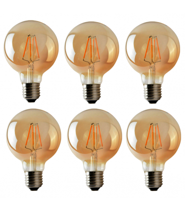LED Dimmable Bulb G95 E27 2700K 4W Glass Metal Amber 6 Pack Vintage Light Bulbs