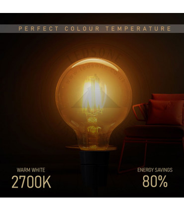 LED Dimmable Bulb G95 E27 2700K 4W Glass Metal Amber 6 Pack Vintage Light Bulbs