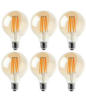LED Dimmable Bulb G95 E27 2700K 8W 220V-240V Glass Bulb Amber Pack 6