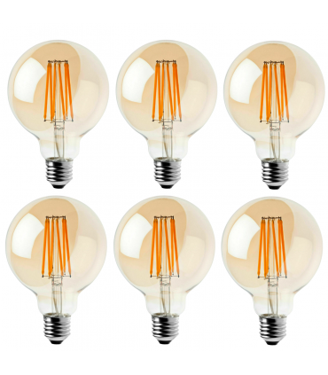 LED Dimmable Bulb G95 E27 2700K 8W 220V-240V Glass Bulb Amber Pack 6