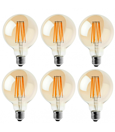 LED Dimmable Bulb G95 E27 2700K 8W 220V-240V Glass Bulb Amber Pack 6