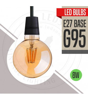 LED Dimmable Bulb G95 E27 2700K 8W 220V-240V Glass Bulb Amber Pack 6