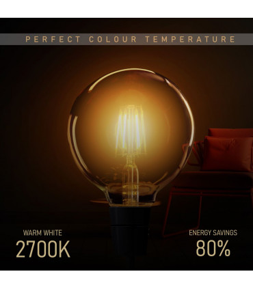 LED Dimmable Bulb G95 E27 2700K 8W 220V-240V Glass Bulb Amber Pack 6