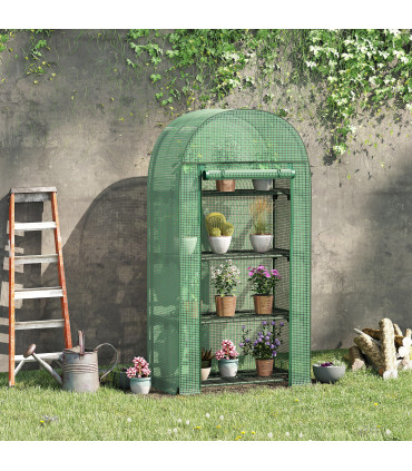 Greenhouse with Storage Shelf, Roll-Up ZipDoor PE Cover, Green 80cmx49cmx160cm