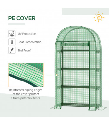 Greenhouse with Storage Shelf, Roll-Up ZipDoor PE Cover, Green 80cmx49cmx160cm