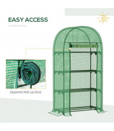 Greenhouse with Storage Shelf, Roll-Up ZipDoor PE Cover, Green 80cmx49cmx160cm
