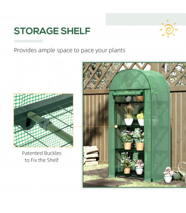 Greenhouse with Storage Shelf, Roll-Up ZipDoor PE Cover, Green 80cmx49cmx160cm