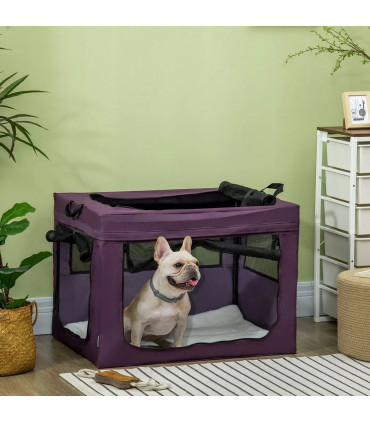 Mesh Purple 80cm Foldable Pet Carrier Cat Bag w/ Cushion, Small, Medium Dogs