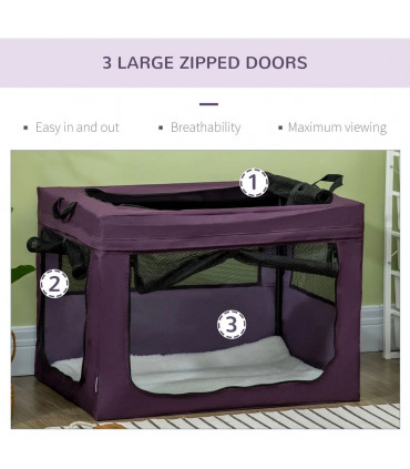 Mesh Purple 80cm Foldable Pet Carrier Cat Bag w/ Cushion, Small, Medium Dogs