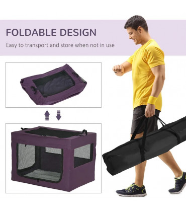 Mesh Purple 80cm Foldable Pet Carrier Cat Bag w/ Cushion, Small, Medium Dogs
