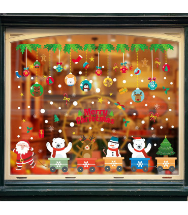 9 Sheets Christmas Window Stickers Double-side PVC Reusable Window Cling Blitzen