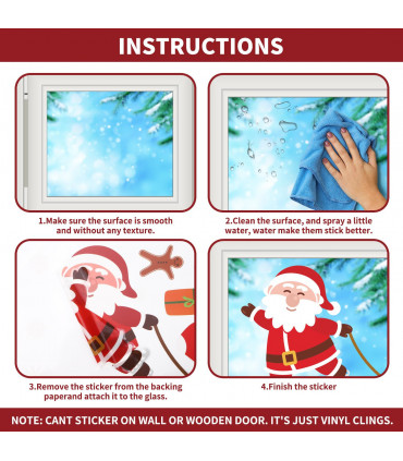 9 Sheets Christmas Window Stickers Double-side PVC Reusable Window Cling Blitzen