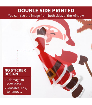 9 Sheets Christmas Window Stickers Double-side PVC Reusable Window Cling Blitzen