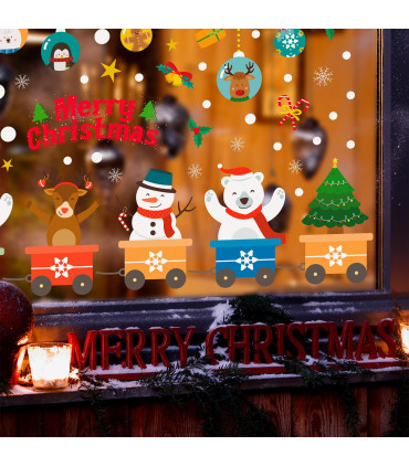 9 Sheets Christmas Window Stickers Double-side PVC Reusable Window Cling Blitzen