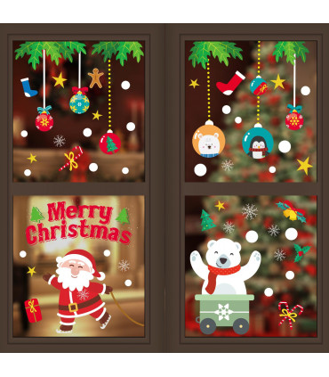9 Sheets Christmas Window Stickers Double-side PVC Reusable Window Cling Blitzen