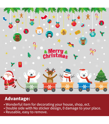 9 Sheets Christmas Window Stickers Double-side PVC Reusable Window Cling Blitzen