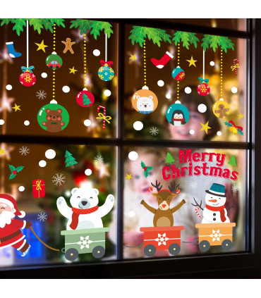 9 Sheets Christmas Window Stickers Double-side PVC Reusable Window Cling Blitzen