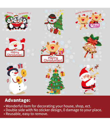 9 Sheets Christmas Window Stickers Double-side PVC Reusable Window Cling Prancer